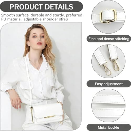KYSUN Universal Leather Shoulder Strap Replacement Handbag Straps Crossbody Bag Strap 27.6-51.2 Inch Adjustable with Metal Swivel Hooks for Handbags Crossbody Bag (White) — view 4