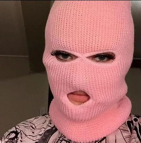 UK-UNIQUE 3-Hole Knitted Full Face Cover Winter Warm Neon Balaclava Mask Hat,Black Phoenix Warrior Hat,Black (Pink) — view 3