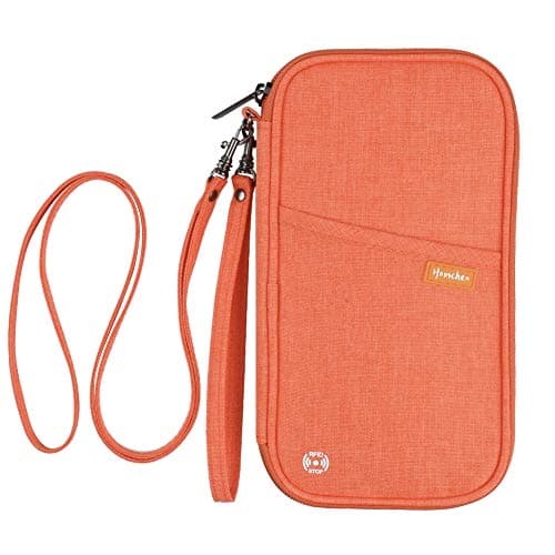 homchen RFID Blocking Travel Passport Wallet Holder, Document Organiser Case Credit Card Holders for Men and Women (RFID-Orange)