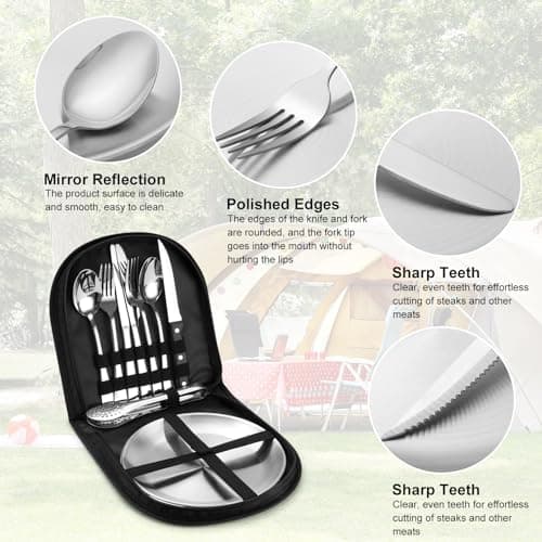 penobon Camping Cutlery Set for 2 Person, 10pcs Stainless Steel Portable Picnic Utensils Set for Camping, Picnic, Outdoor Hiking, Road Trips — view 3