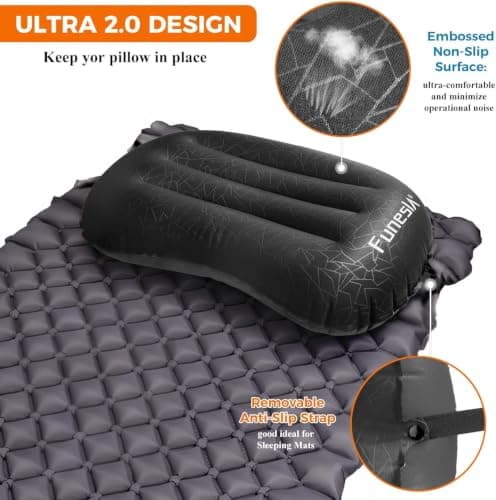 Funesla Ultralight Inflatable Camping Pillow, Compact Anti-Slip Inflatable Pillow for Camping Travel Backpacking Beach Fishing, Small Blow Up Pillow for Adults Kids -Ultra 2.0 Black — view 3