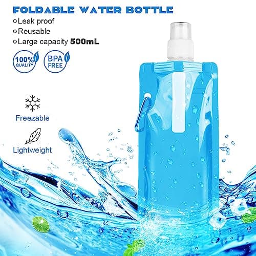 flintronic Foldable Sports Bottle, 6pcs Foldable Water Bottle 500mL, Reusable BPA Free Collapsible Water Bottle, Flexible Drink Pouches Bags with Clip for Outdoor Sports, Travel, Biking, Hiking — view 3