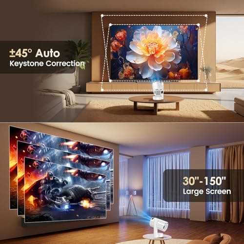 Mini Projector with WiFi 6 and Bluetooth 5.4, Support 4K 1080P Short Focus Portable Projector 15Watt Sound Base Speaker Auto Keystone 270° Rotatable Compatibile with HDMI/TV Stick/Laptop/Memory Stick — view 5