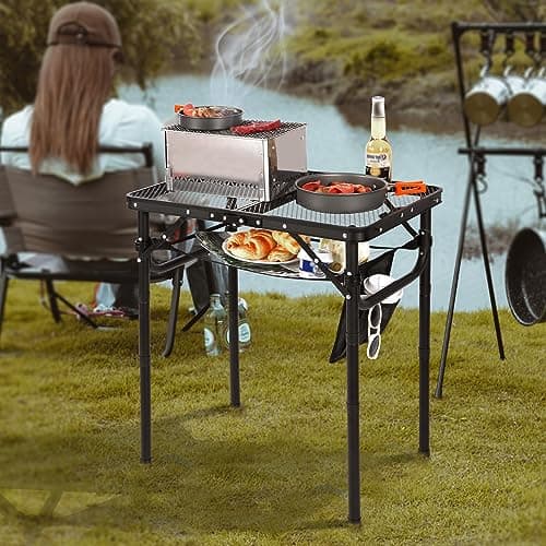 REDCAMP Folding BBQ Table, 3-Height Adjustable，60x40cm，Black — view 2