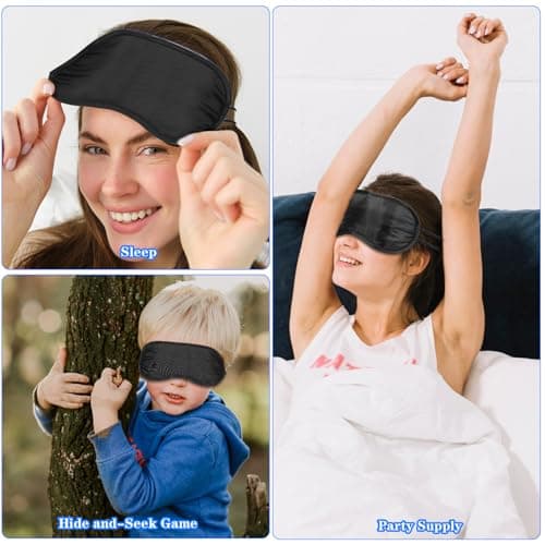 Gjinxi Sleep Mask Silk Cover, 12 PCS Blindfold Eye Masks with Elastic Straps for Women Men, Night Eyeshade Eye Cover for Travel Blindfold Meditation Nap Women Men Kids Party Supply, Black — view 4