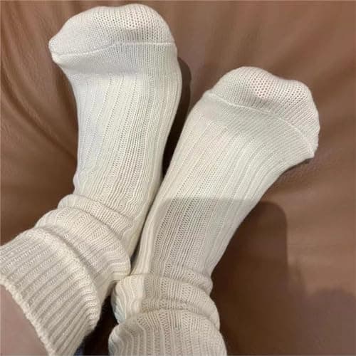 Iordan 3 Pairs Slouch Socks for Women Beige Cotton Cute Knit Aesthetic Crew Socks Breathable Soft running Long Tube Socks (Beige,One Size) — view 5