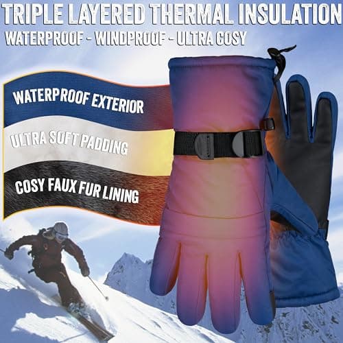 CityComfort Ski Gloves for Men & Teens, Thermal & Waterproof Winter Gloves, Touch Screen & Fleece Lined for Skiing & Cycling (Men Blue) — view 5