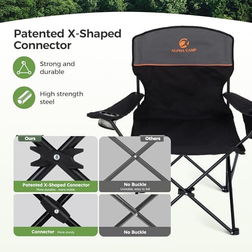 LET'S CAMP Set of 2 Camping Chairs for Adults Supports 120kg Black — view 4