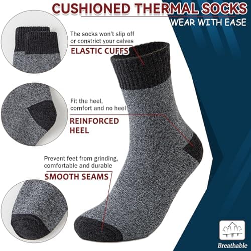 Hocerlu Thermal Socks for Men, 5 Pairs Thick Cushioned Winter Warm Boot Socks for Walking Hiking Trekking Outdoor Activities Everyday Wear, UK 6-11. — view 3