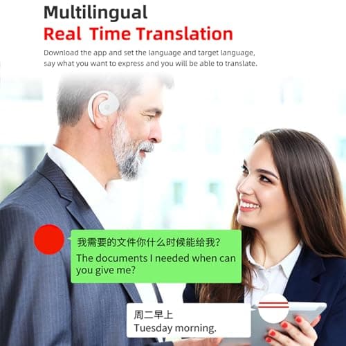 Language Translator Earhooks, BT 5.3 Translator Device with APP, Language Translator, Support 144 Languages Translations, for Music and Calling (White) — view 5