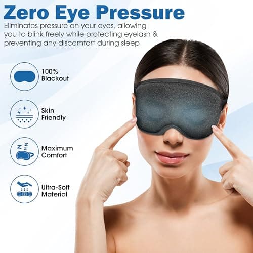 MSC 100% Blackout Sleep Mask for Women & Men - Zero Pressure Sleeping Eye Mask with Skin Friendly Fabric & Ergonomic 3D Design for Comfort, Ultra-Soft Eyemask for Travel, Shift Work, & Home — view 5