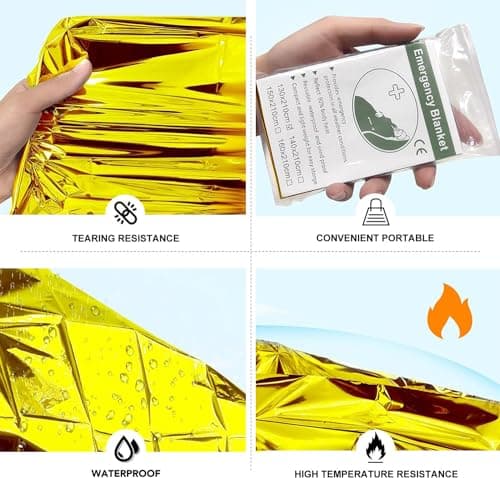 MIXIAO Emergency Foil Blanket (Pack of 15), Survival Thermal Blankets Perfect for Outdoors, Hiking, Survival, Marathons or First Aid (Gold Pack of 15) — view 5