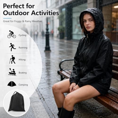 Innfttwo Lightweight Rain Jackets Womens ladies Waterproof Jackets with Hood Packable Raincoat Women, Black, XS — view 5