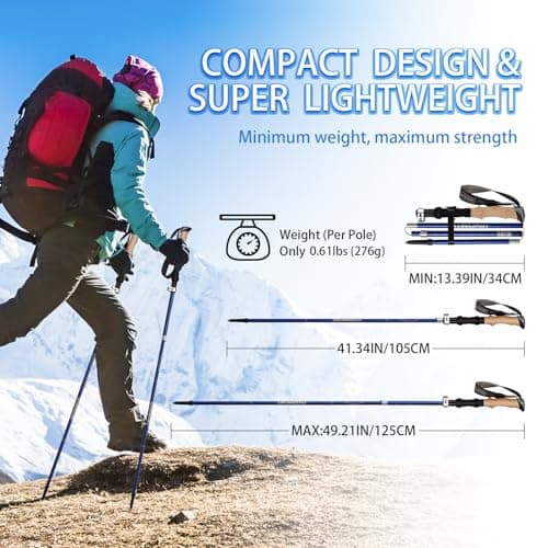 Overmont Hiking Poles Foldable Aluminium Ultralight - Adjustable 105-125 cm Trekking Poles - Nordic Walking Poles 1 Pair with All-Terrain Accessories Blue — view 5