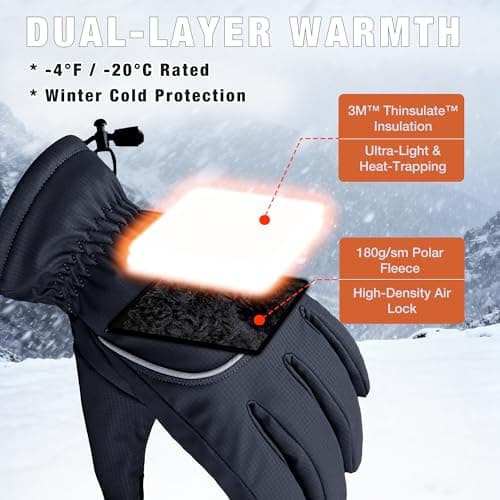 Origem Thermal Winter Ski Gloves Unisex, 3M Thinsulate Waterproof for Skiing — view 3