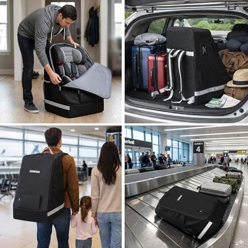 chwigo Car Seat Travel Bag for Airplane – Padded Gate Check Bag for Car Seat with Backpack Straps, Waterproof Baby Car Seat Carrier Backpack for Airport Travel & Flights — view 5