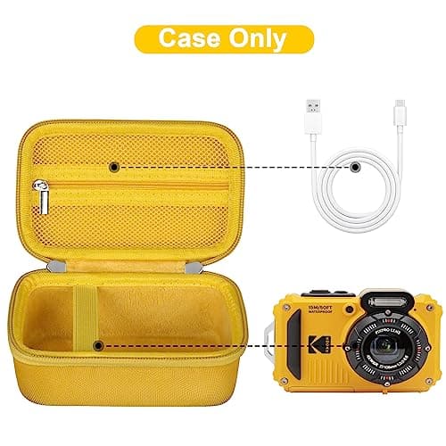 Canboc Carrying Travel Case for Kodak PIXPRO WPZ2 Rugged Waterproof Digital Camera, Underwater Photography Camera Bag, Zipper Mesh Pocket fits USB Cable, Battery, Adapter, Yellow (Case Only) — view 2