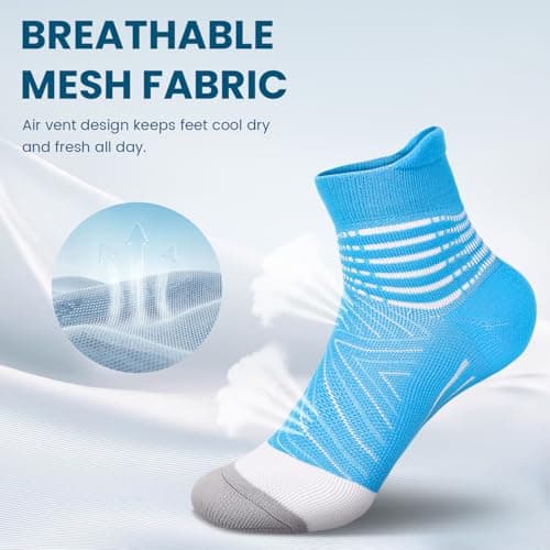 IRAMY Compression Ankle Support Running Socks for Women Men Trainer Wicking 3 Pairs Athletic Cushioned Plantar Fasciitis Socks Pink+Purple+Light Blue M — view 4