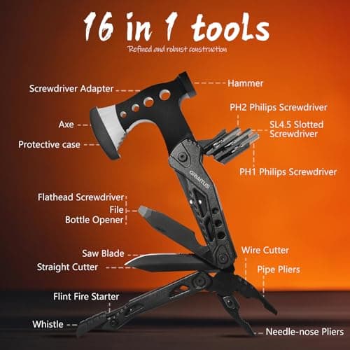 Camping Essentials Multi Tool Gifts for Men 16in1 Multitool Survival Gear — view 2
