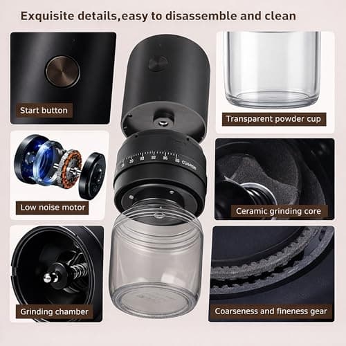 Electric Conical Burr Coffee Grinder – Portable Rechargeable Coffee Bean Grinder with Multi-Adjustable Settings – USB-C Charging, High Precision & Compact for Espresso to French Press — view 4