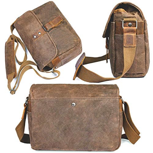 ONEGenug SLR Camera Bag, Waterproof Wax Canvas Bag Vintage Camera Case Messenger Bag with Interlayer Pad (Khaki) — view 5