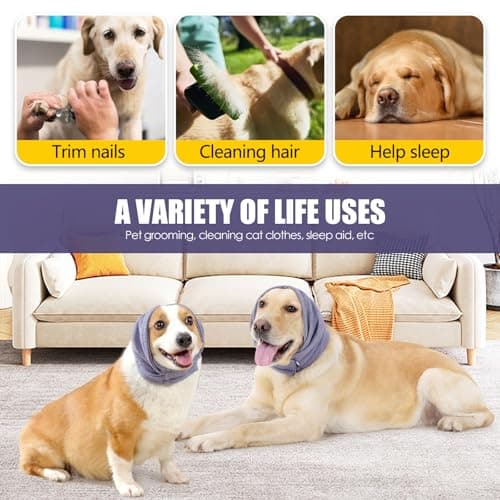 Anlitent Original Calming Dog Ear Headband,Head Ear Cover Protective Puppy Neck and Ears Warmer, Dog Ear Muffs & No Shake Ear Wrap for Comfort for Thunder Winter Firework Noise Bathing (Purple, Small) — view 4