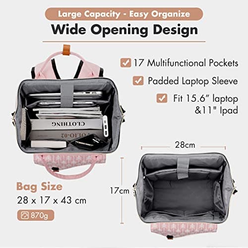 Lekesky Backpack Women Laptop Rucksack Bag15.6 Inch Computer Backpack School Bag for Travel Business College Women Men-Pink — view 4