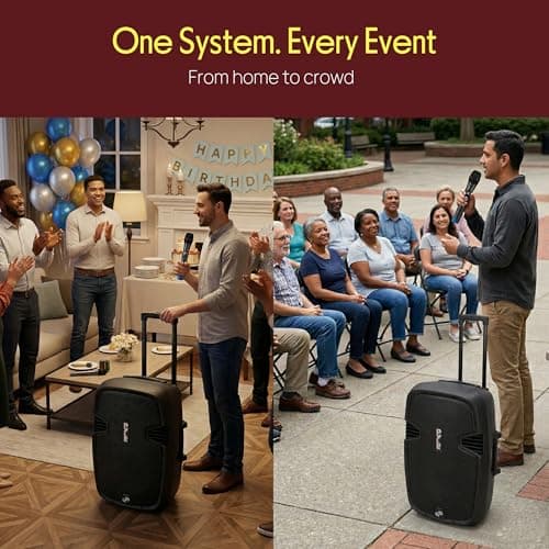 Pyle Portable PA System, Powerful Bluetooth Speaker with 2 Wireless Mics, 1600W, Trolley Handle & Wheels, Long Battery Life, Enhanced Audio for Karaoke, DJs, Events & Public Speaking — view 4