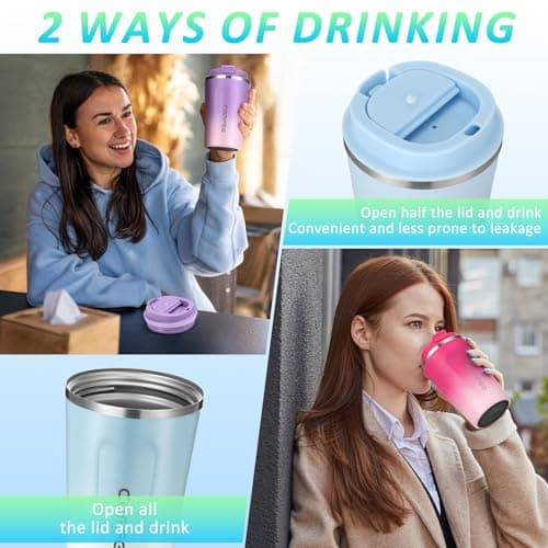 Honeydak 5 Pack Travel Coffee Mugs 12oz Insulated Coffee Cup with Lid Stainless Steel Vacuum Gradient Colorful Tumbler Reusable Leakproof Travel Cups for Hot & Cold Drinks — view 6