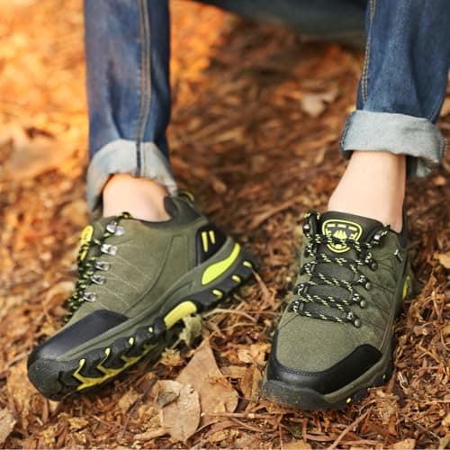 VLOOKST Hiking Boots Mens Outdoor Non-Slip Lace-up Walking Trekking Shoes Sneaker for Climbing Backpacking Camping,8018 Army Green,8.5 UK — view 2