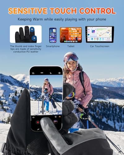 SOPPY Electric Heated Gloves, 6400 mAh Rechargeable Heated Hand Warmer Ski Gloves for Men Women, Waterproof & Windproof Non-Slip Heating Gloves for Motorcycling, Skiing, Outdoor Winter Sports, Black — view 5