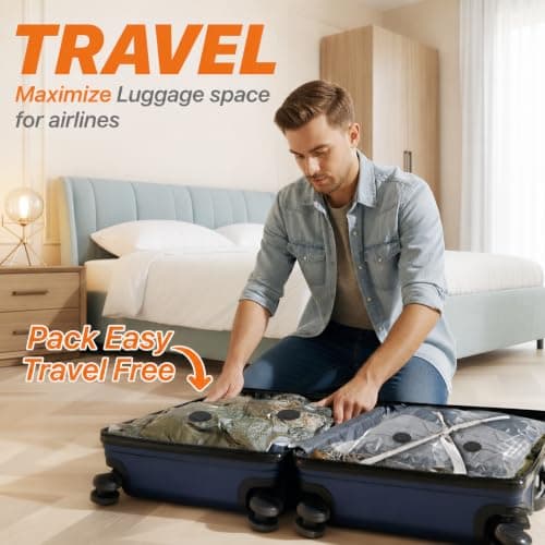 15 Pack Reusable Vacuum Storage Bags for Travel with Wireless Pump - Airline Approved Space Saving Compression Bags for Clothes - Luggage Organiser Set for Suitcases, Holidays and Business Trips — view 6
