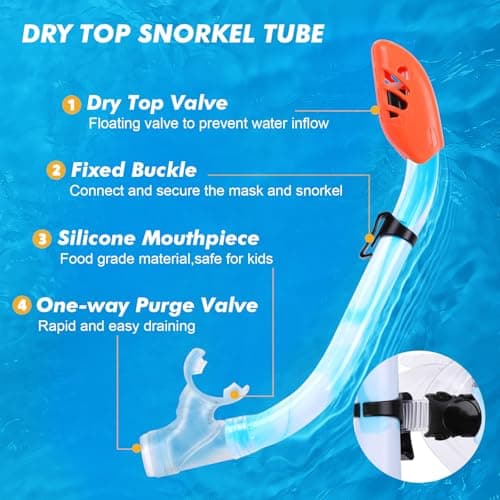 KUYOU Kids Snorkel Set Dry Top Snorkeling Gear,180°Panoramic Wide View Swimming Diving Mask for Kids Youth Boys Girls Junior Age 5-12 (Blue+Yellow) — view 4