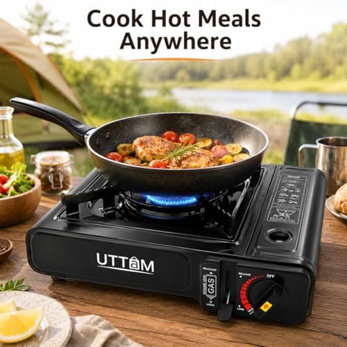 UTTAM Black Portable Camping Stove with Cary Case | EN417 Compliant Camping Portable Stove | Camping Stove with Automatic Ignition & Heat Control (Stove) — view 6