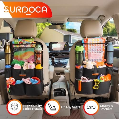 SURDOCA UPGRADED Car Seat Organiser for up to 11-inch Tablet Holder, 8 Pockets, Kids Toy Storage, Water Proof Back Seat Protector for Kids — view 4