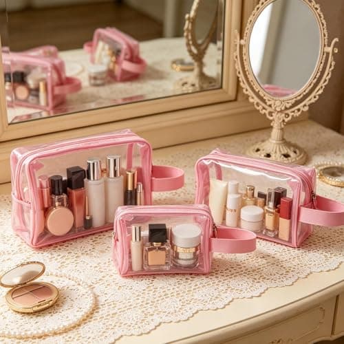 Mesh Makeup Bags With Zipper Portable Travel Accessories Set Of 3, pink — view 6