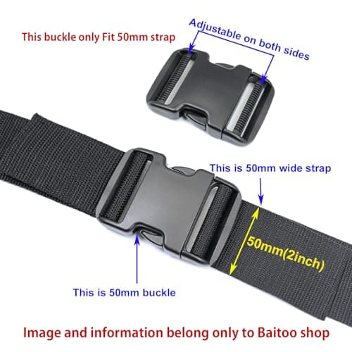 Baikeen Quick Side Release Buckles 50mm Heavy Duty Plastic Buckle Clips Snaps Backpack Buckle Replacement Dual Adjustable No Sewing 2 Sets — view 4