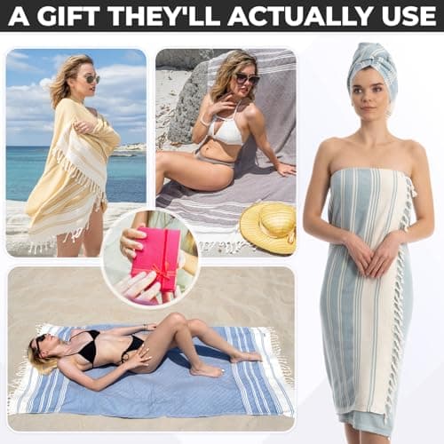 DEMMEX Organic Turkish Cotton Beach Bath Hammam Towel – Quick-Dry, Lightweight, Sand-Free Beach Towel & Blanket – Luxury Bathroom & Hammam Towel Peshtemal, OEKO-TEX Certified, 180x90cm, Denim Blue — view 6