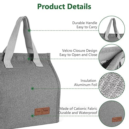 Vicloon Lunch Bags for Women Men, Portable Lunch Box Bag, Insulated Cooler Bag Thermal Leak-Proof Lunch Organizer, Thermal Cooler Bag for Work Outdoor School Travel (Grey) — view 5