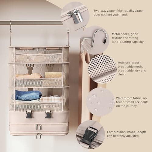 ACESOME Hanging Storage, 5-Shelf WaterproofSuitcase Organiser Bags, Cube Wardrobe Storage Organiser, Collapsible Travel Laundry Bag, Large Capacity Instant Wardrobe for Suitcase (1Pcs) — view 6