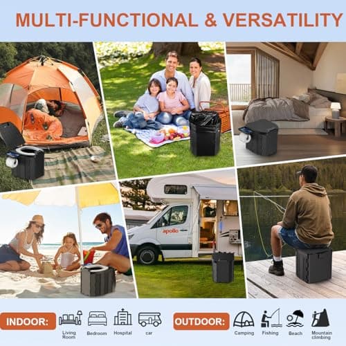 Synvion Portable Camping Toilet for Adults, Foldable Travel Toilet with PU Cushion Seat, 5L Capacity, Waste Bags & Carry Bag, Compact & Easy to Clean for Outdoor, Road Trips & Emergency Outdoor Use — view 5