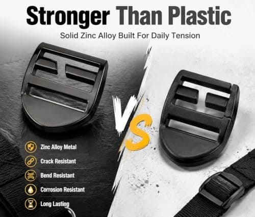 ENNJING 4 Pcs Metal Ladder Lock Buckles 25mm, Heavy-Duty 4-Position Strap Adjuster Clips for Backpacks, Luggage Straps, Seat Belts & Pet Leashes – Black Webbing Adjuster Replacement Buckles — view 3
