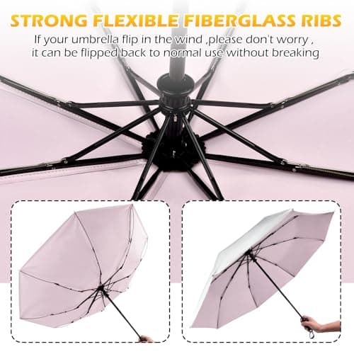 HEXSOLID 46inch Strongest Windproof Travel UV Umbrella Silver/Pink — view 4