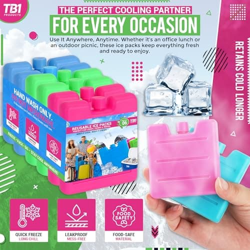 TB1 Products 12-Pack Sable Ice Packs for Cool Boxes, Lunch Boxes & Picnic Bags – 8cm Freezer Blocks for Camping, Travel & Outdoor Use – Compact & Durable Ice Blocks for Everyday Cooling — view 4