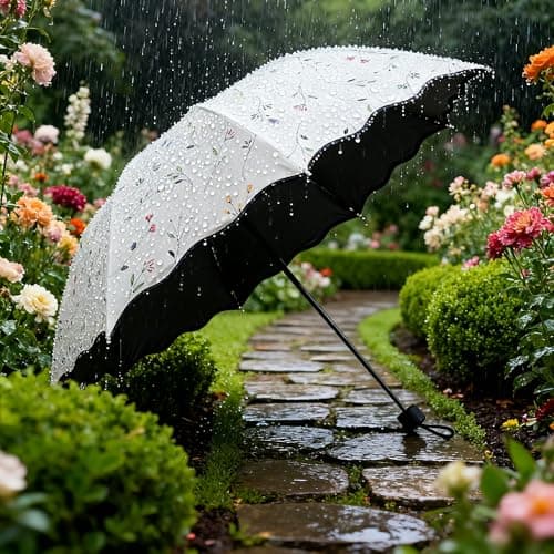 Constprog Women's Folding Floral Sun Umbrella Portable UV Protection Ladies Sun Parasol Windproof Strong Compact Umbrella Summer UPF 50+ Lightweight Travel Garden Sun Rain Umbrellas (White) — view 3