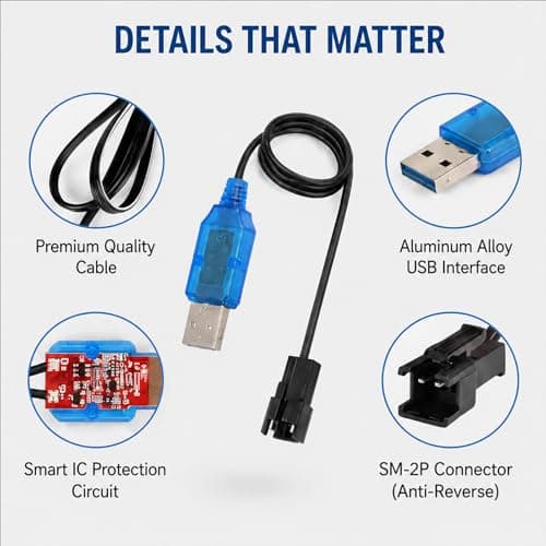 3.7V Lipo Battery Charger Cable, USB SM-2P Plug 0.5A Charging Cord, Universal Kids Electric Car Charger for RC Car, Drone, Boat, Tank, Bubble Gun and Various RC Toys — view 3