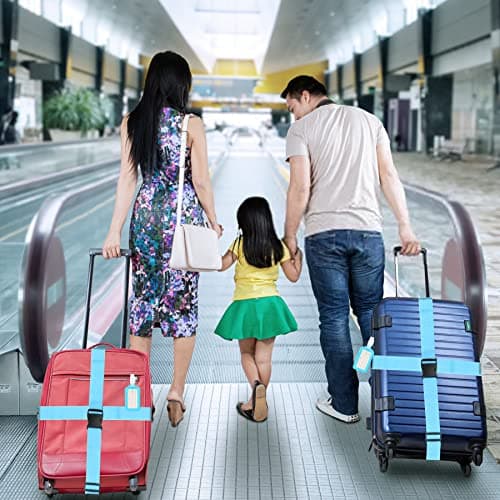 2PCS Luggage Straps and 2pcs Luggage Tags Adjustable Travel Luggage Belts Packaging Bag Buckle Belt Multi-colours Straps choices for suitcase, bag, boxes (Blue) — view 5