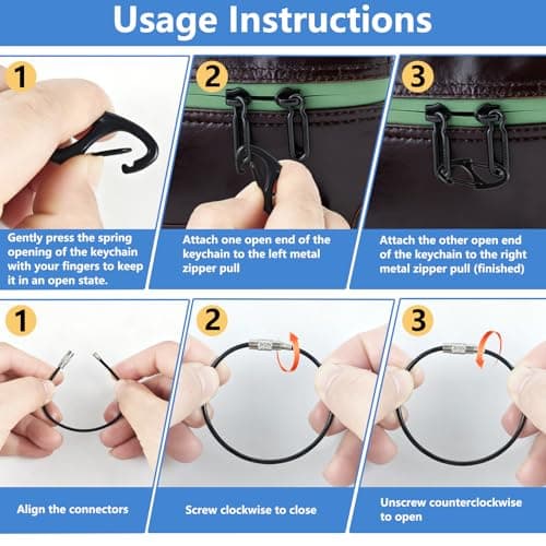 12 Pcs Combination Key Carabiner Set: 6 Double-Sided Mini S Carabiners + 6 Stainless Steel Wire Keychains, Anti-Theft Zipper Lock Puller for Luggage Suitcase Backpacks Purses Handbags Tents Keys — view 4