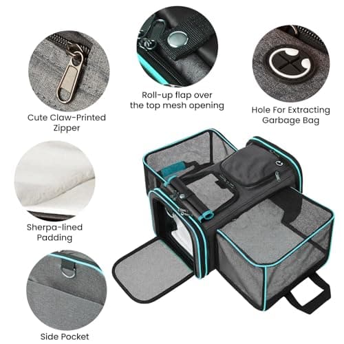 Soft Sided Portable Cat Carrier with Extendable Space & Fleece Bed Foldable Pet Carrier for Cats/Small Dog/Bunnies With Adjustable Shoulder Strap & Removable Mat (Blue) — view 4