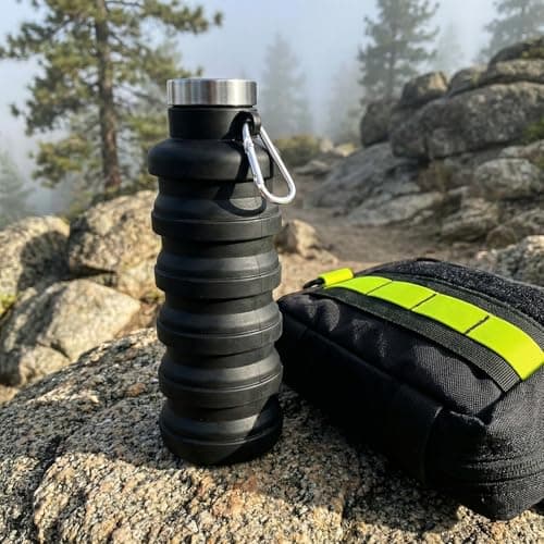 FooYee Collapsible Silicone Water Bottle 500ml, Black Foldable Portable Travel Mug, Reusable BPA Free Folding Water Cup for Outdoor Camping, Hiking, Picnic and Travel — view 4